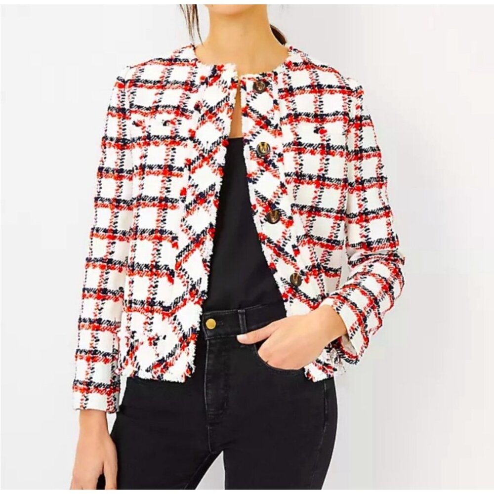NWT Ann Taylor Plaid Tweed Blazer Jacket